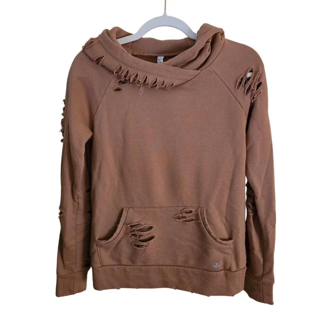 Alo Yoga Ripped Distressed Henna Rust Hoodie ASO DC Legends Size XS